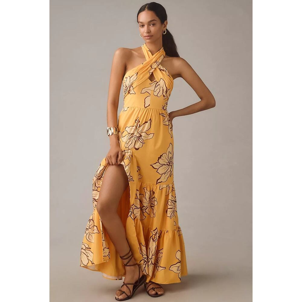 NWT Anthropologie Hutch Floral Halter Maxi Dress $298 SIZE 6 Maize - Picture 2 of 5